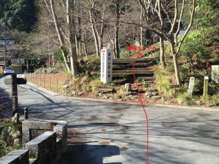 清滝よりスタート。廃線跡はこの階段を登る