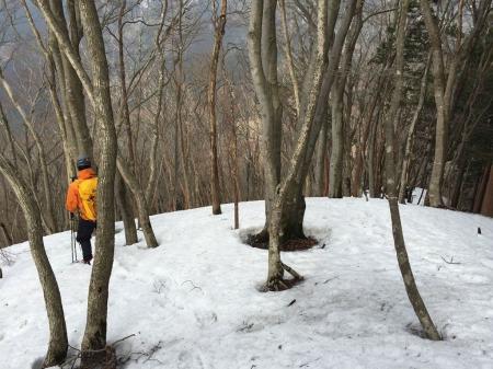 ここで右に尾根がわかれていて右側にいってしまいそうだが、左側も尾根になっているので左が正解