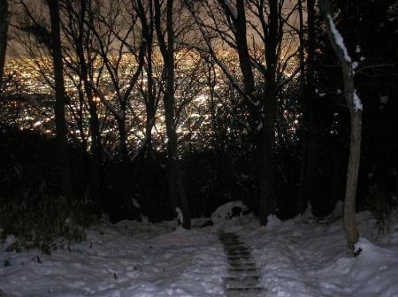 積雪している登山道だが階段などは見えている