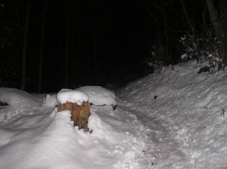 昼間に誰か登ったのかトレースもついていた