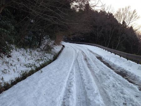 管理道は完全に積雪でパリパリ状態だった