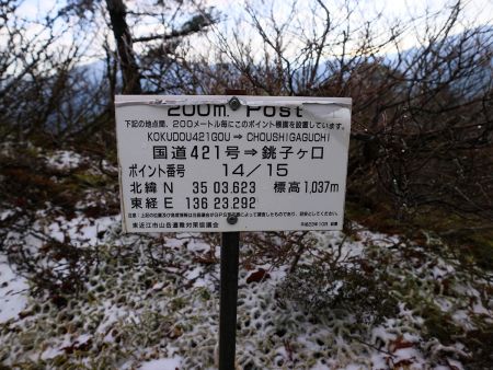 尾根に出ると15分の14ポイントになっていた。やっぱり200メートル毎というのは違うように思う