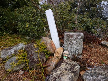 三角点と雪村あおいちゃんを撮影。ちょっと斜めむいちゃったけどまっすぐ立てるのって難しいんよね