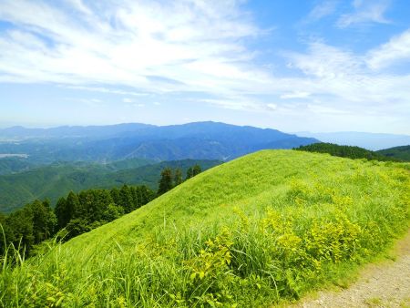 右側にうっすらと尖った山がおそらく高見山。前方に金剛山と大和葛城山が見える