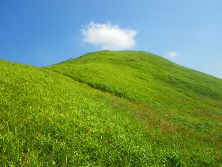 高丸山を振り返る。青空と緑が美しくてまるで絵になってるね