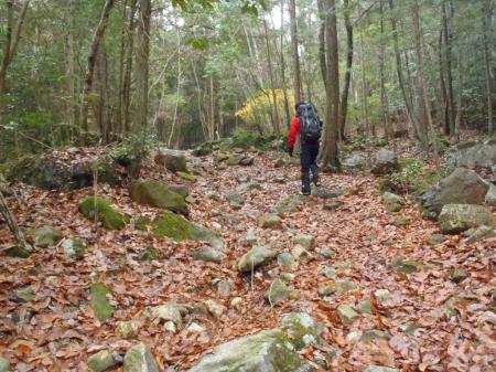 沢筋のガレ場道が続く