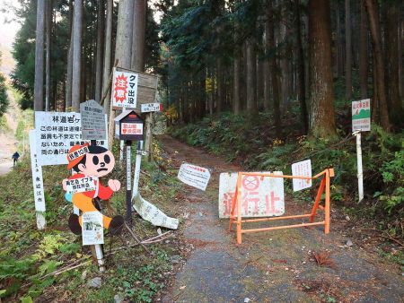 岩谷林道起点。この林道を歩いて行く。杉峠まで3時間と結構ロングコース