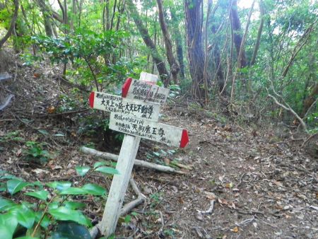 経塚権現山の山頂から下っていくと分岐がある。ここは天狗魔王尊のほうへ行く