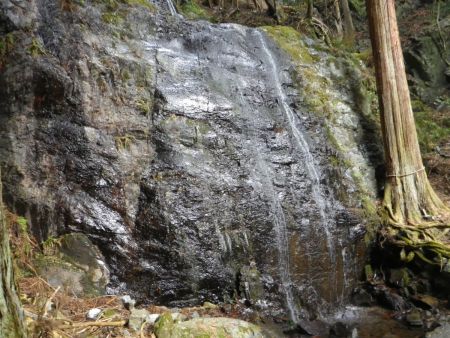 千手の滝から少し下ったところにある五光の滝に到着。看板はなかったけど事前に記事を見ていてこれが五光の滝に間違いない