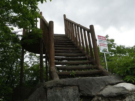 予想より登りは短くて笠松山山頂の展望デッキ下まで登ってくることができた