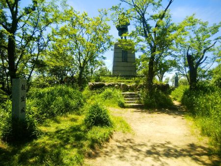 河内飯盛山の山頂(314m)に到着。体力がかなり落ちていて標高300mほどの山でも結構しんどかった