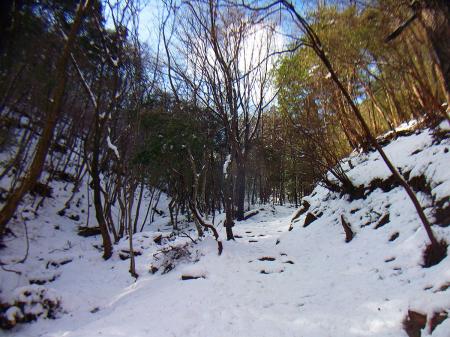 登山道は積雪はあるものの道はわかりやすい