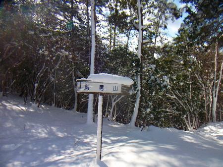 剣尾山への道標があったけど、本当は雪で覆われていて見えなかったので手で雪をはらった