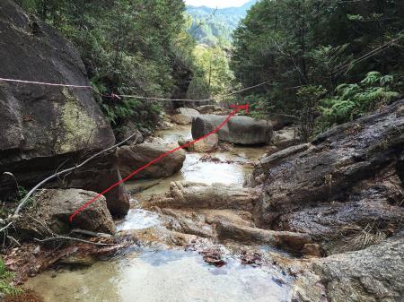 テープ通りに行くので沢を通るが増水してたらこれ通れるのだろうか！？