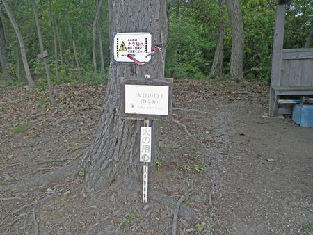反射して標識が見えないけど大日山（107.1m）と書かれていた