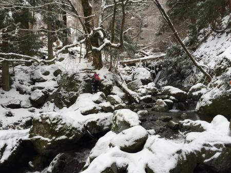 さらに沢渡りと梯子。ここ積雪あると結構難易度あがる