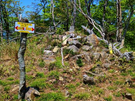 地蔵岳(1464m)に到着。本日のピークハントの目的は達成だけど、最後の目的地は天狗の稽古場なのでさっさと向かうことにした