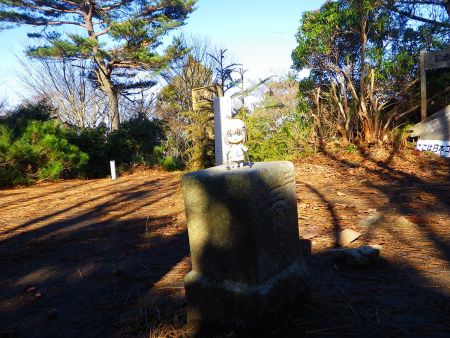 山頂三角点と雪村あおいちゃんを撮影しておいたけど、光の加減が難しい