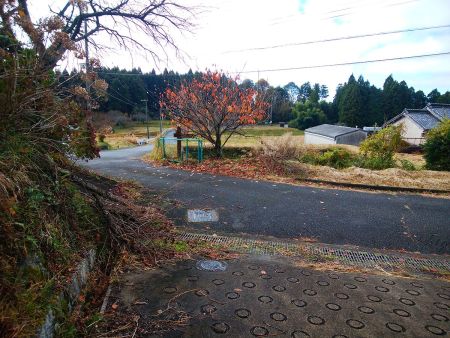 道路に出た。ここを右にひたすら道路歩きが続く
