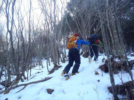 登山道ではないので当然、無理矢理に登ることになる