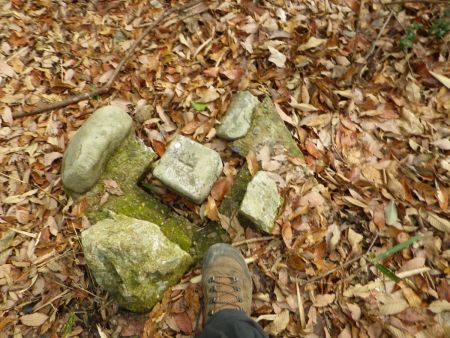 安場山のプレートがある裏側あたりに三角点があった。等級はわからないけど撮影しておく