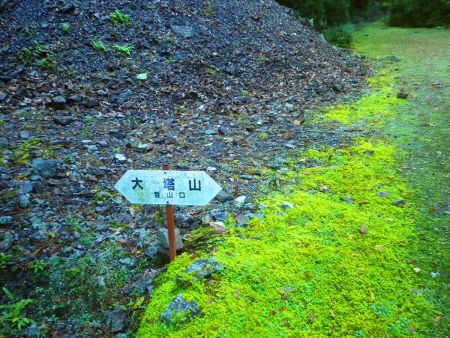 大塔山登山口に到着。ここで林道から離れて左へ曲がって入山する