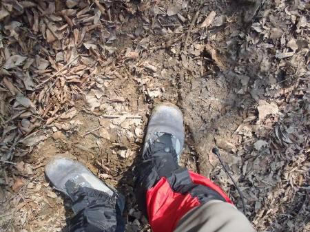 この付近は雪解けのせいか泥だらけ・・・