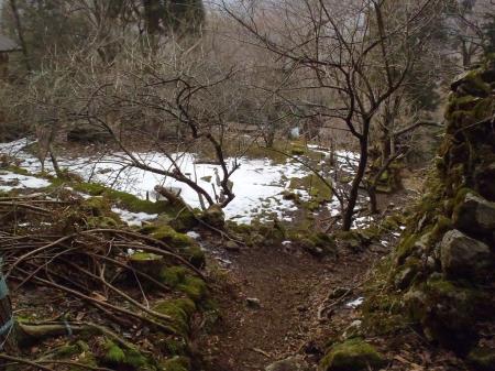 笹峠から下りきったところにまた石垣があった