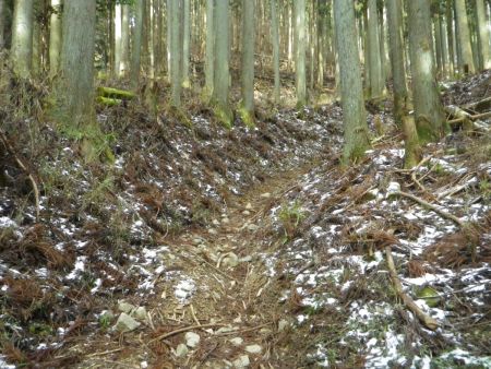 凍った道が終わると雪がちらほらあるけど、この雪も凍ってるのよね