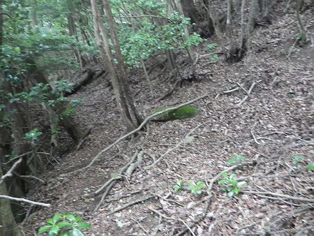 ここで右に登っていけるようだが、方角的にもう少しトラバースが続くはずなので直進する