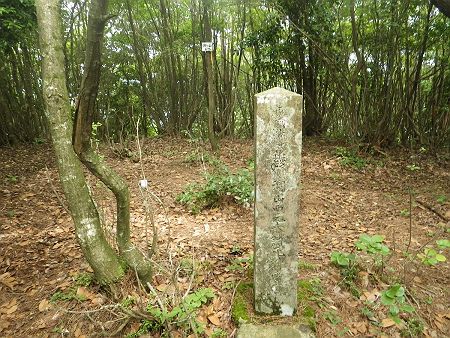 次なる目的地である洞ヶ山（672m）に到着。なんか石碑があるけど、なんだかよくわからない