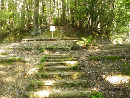 さっきの地図にあったF7の分岐点に到着。すると開成皇子墓のほうのルートは通行止めになっていた。ここでどうするか考えていて、仕方がないので左側に行ってどこかで東海自然歩道に無理矢理にでも合流することにした