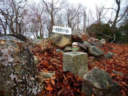 三角点と山頂看板と雪村あおいちゃんを撮影した