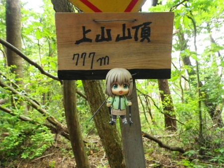 上山の山頂プレートと雪村あおいちゃんを撮影しておいた