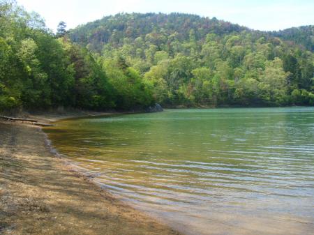 ここをずっと池沿いににいく