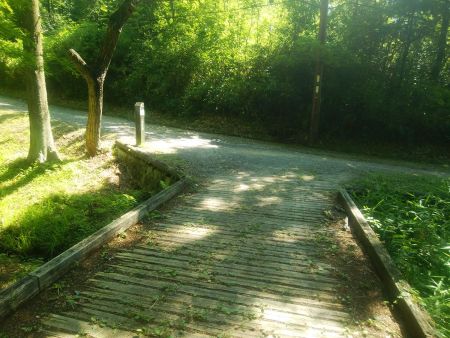 ここで舗装道に出て左のほうへ行く