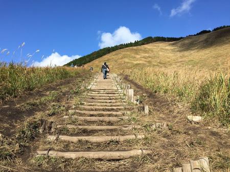 今回はこっち側から階段を登っていく。直登より楽だもんね