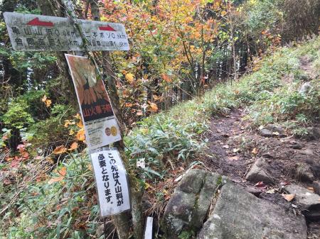 二本ボソまで0.3km地点。曽爾高原の展望もなくなり樹林帯の中に入る