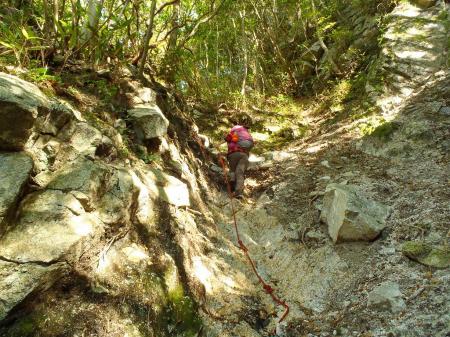 ガレ場と岩場は結構急登でロープもあり