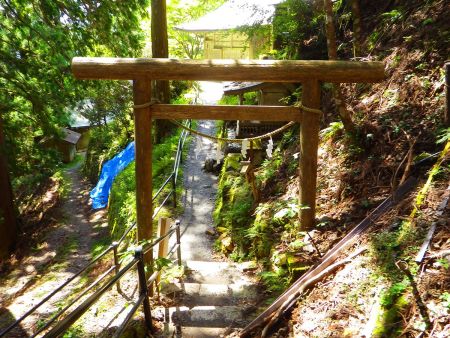 この鳥居で下りは終わり。玉置神社の境内に入っていく
