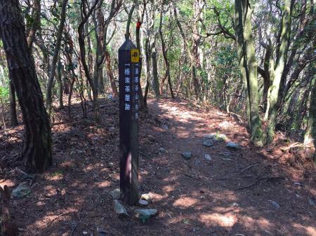 ここにきて初めて、六甲でよく見る道標がでてきた。それもそのはず、裏六甲の縦走路はここから極楽茶屋跡へ行くのが正規ルート。ここからは裏六甲の縦走路を全部歩くが、今回のルートはそれを変形させたバージョンかもｗ