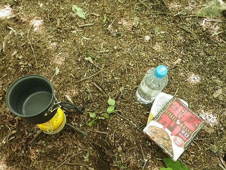 もうお昼なので昼食をとることにした。本日のヤマメシは銀座カリー辛口とご飯を温めてカレーライスにする