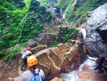 ここから急登がはじまる。このまま連続する滝を巻くので登山道に一旦出る