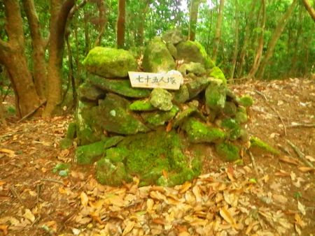 七十五人塚という意味不明なものがあった。この岩が何か祀られているんだろうか！？