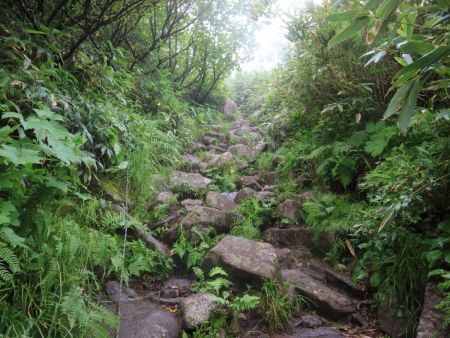 さらに梵天岩へ向かって登りがはじまる。やはり滑りやすいガレ場になっている