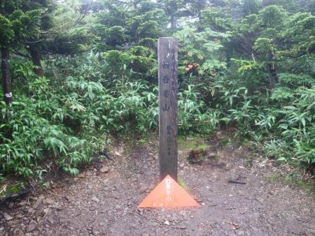 ポツンとある西吾妻山の山頂(2035m)に到着。なんだか日本百名山の山頂とは思えない感じだった