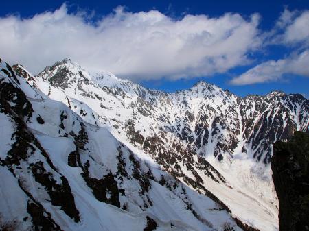 迫力ある穂高の稜線。西穂独標からだとかなりいい感じだった