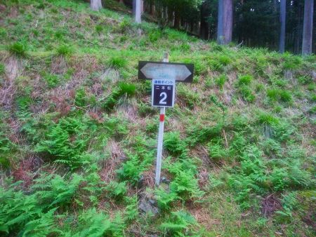 通報ポイント２地点。ここで膝が笑いそうになったので休憩しておいた。ここまでくると登山口はもう近い