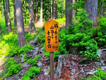 局ヶ岳本コースで山頂まで十八町で1974mの距離らしい。細かい距離をよく計ったなって思った