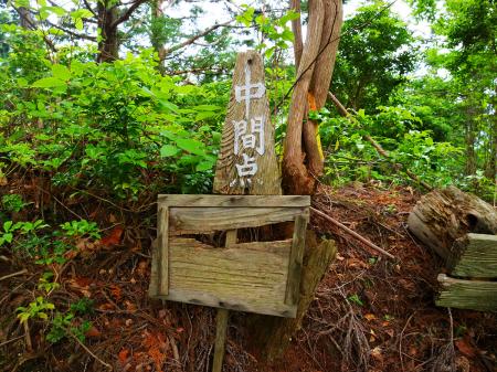 九町を過ぎるとすぐに中間点という看板があった。地図で見ると真ん中っぽくなかったけどね